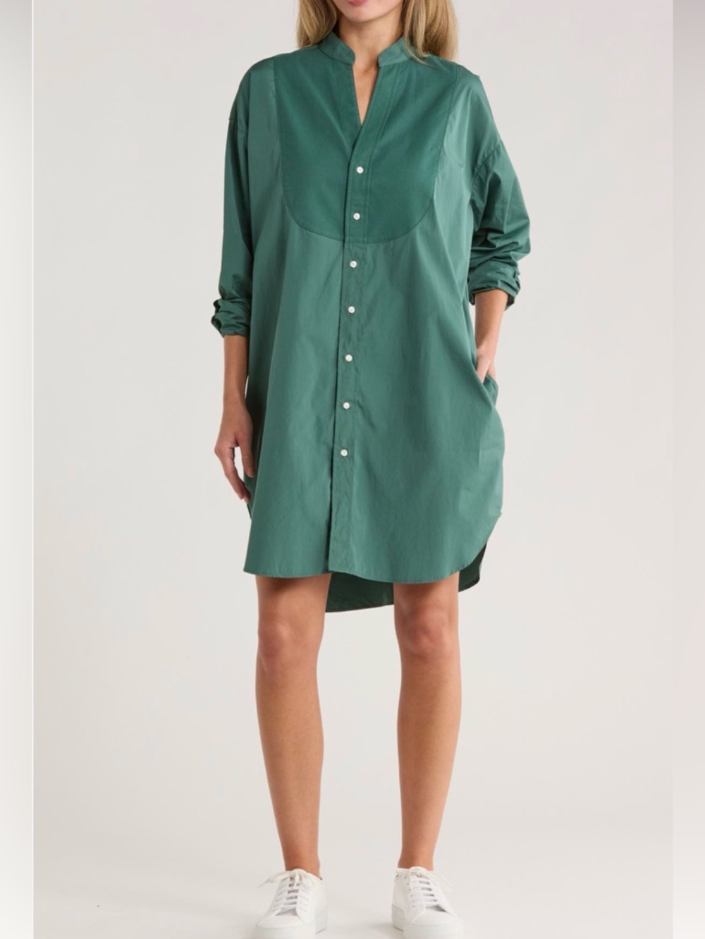 Frank & Eileen Tori Surplice Neck Button Up Shirt Dress Solid Green Size Small
